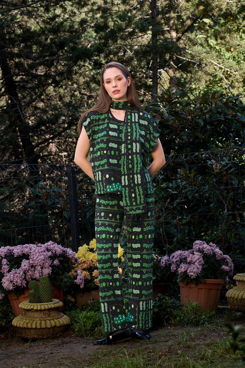 Yeşil Bulut Desenli Pantolon - 0