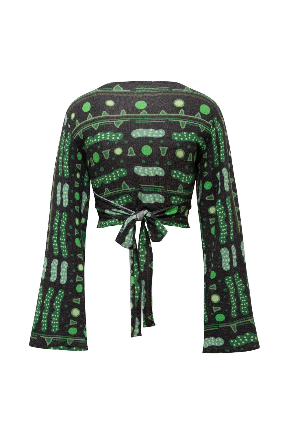 Yeşil Bulut Desenli Kruvaze Bağlamalı Bluz - 5