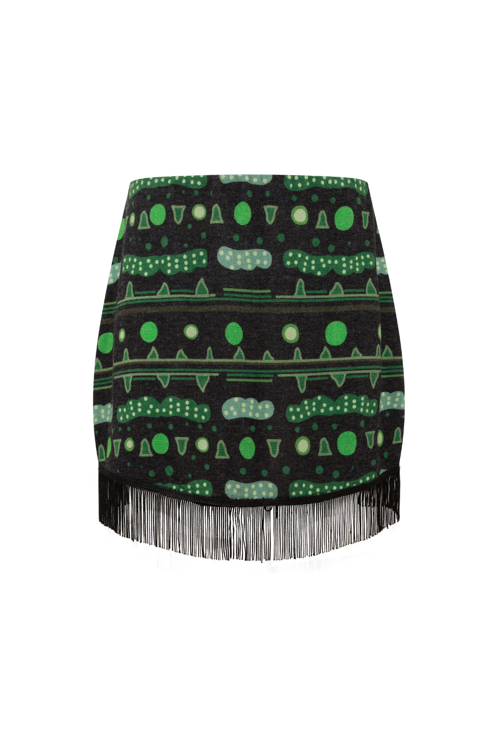 Yeşil Bulut Desenli Saçak Detaylı Mini Etek - 5