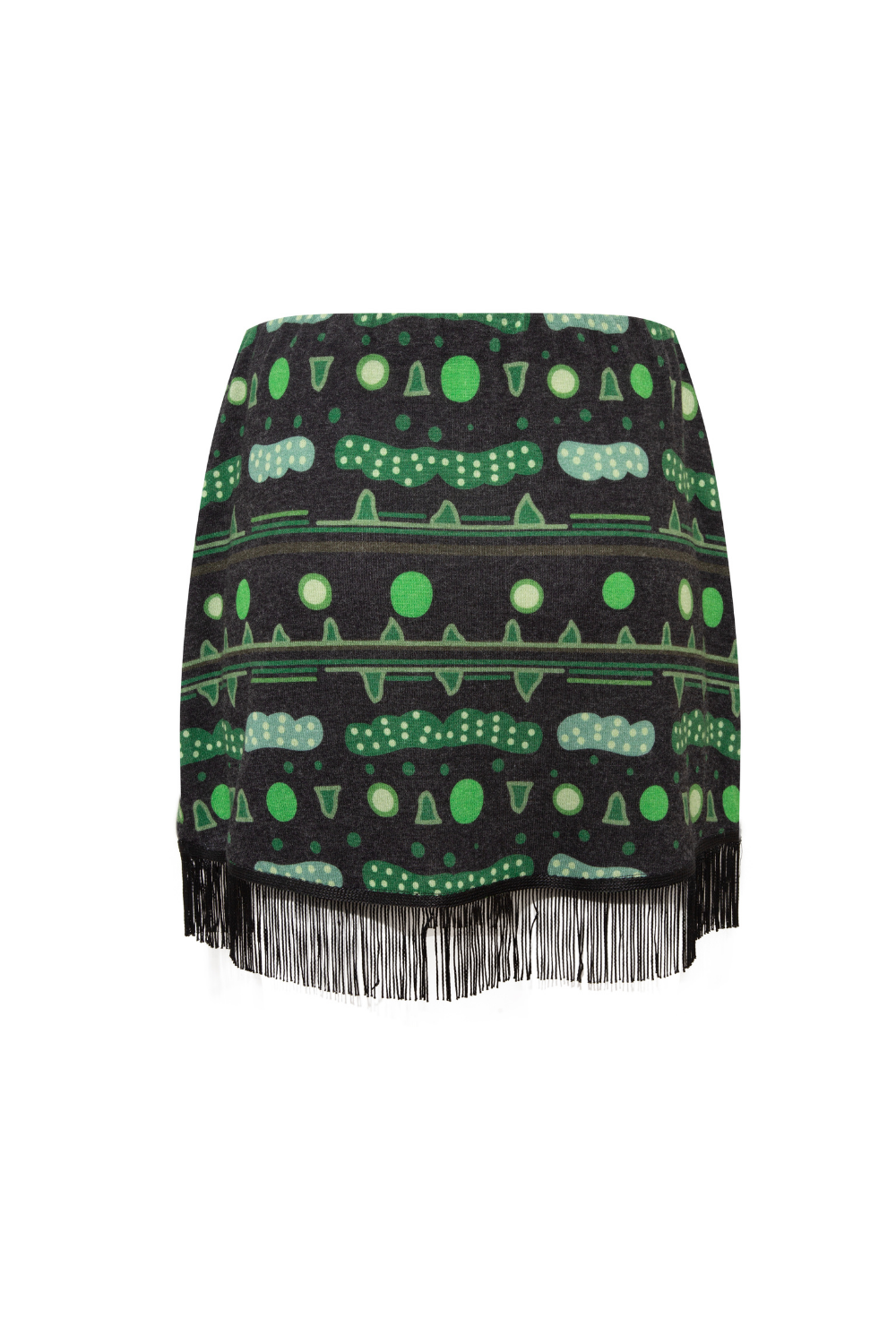 Yeşil Bulut Desenli Saçak Detaylı Mini Etek - 6