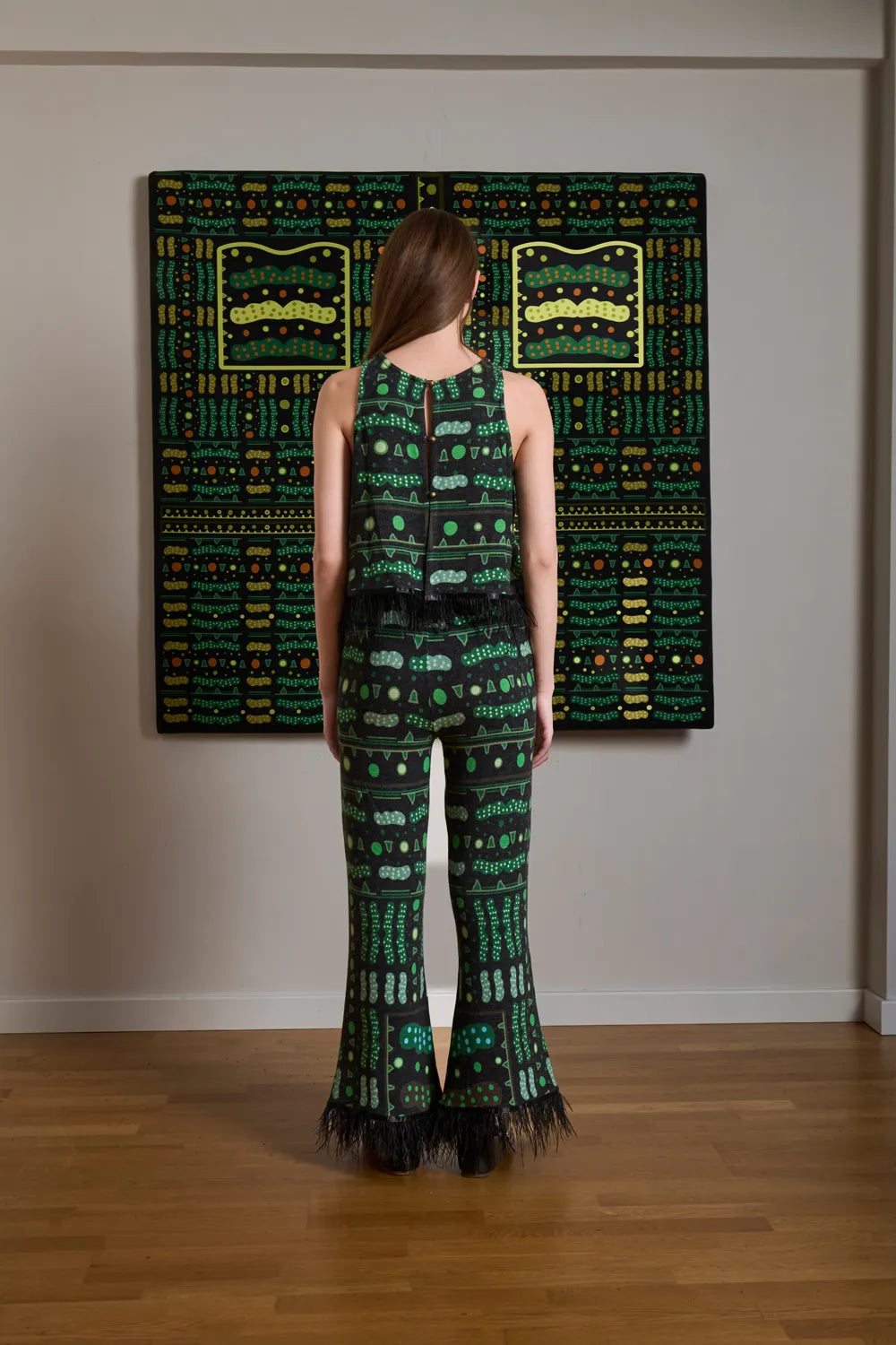 Yeşil Bulut Desenli Çift Kullanımlı Bluz-yelek - 4