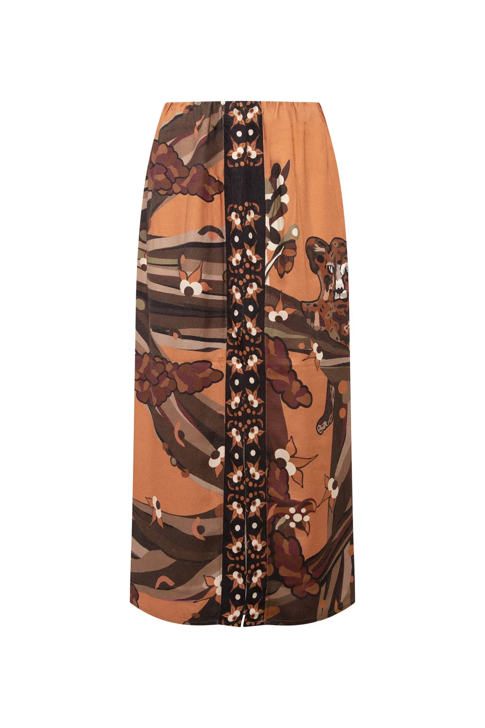 Kahve Kaplan Desenli Yırtmaç Detaylı Uzun Etek - 3