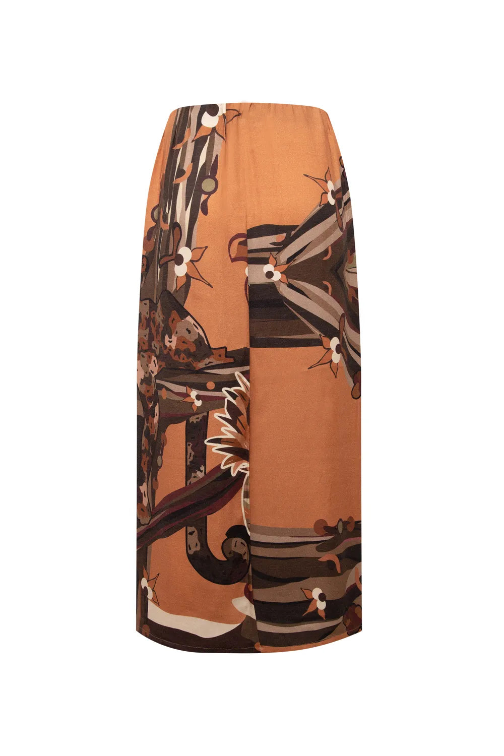 Kahve Kaplan Desenli Yırtmaç Detaylı Uzun Etek - 4