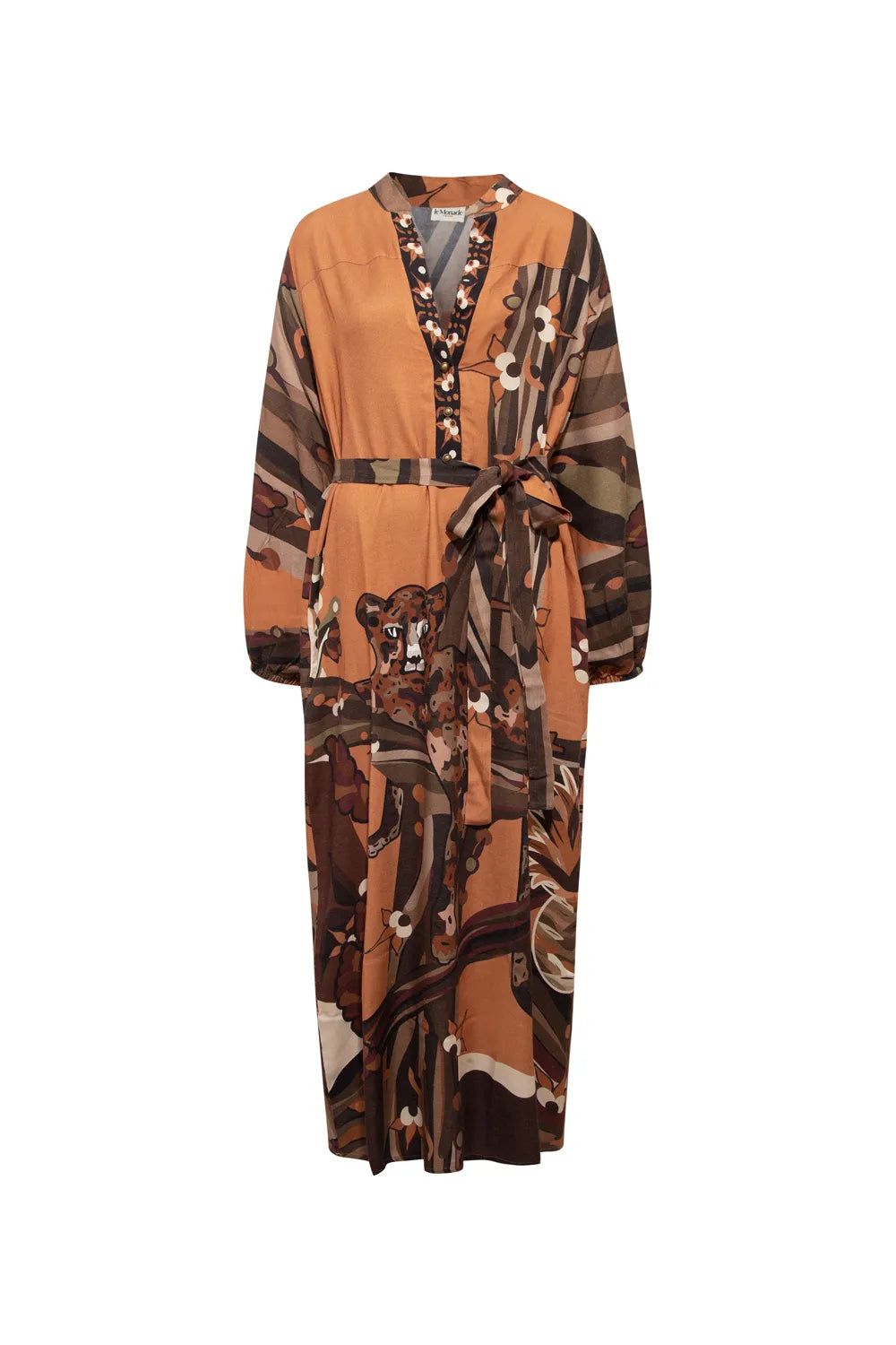 Kahve Kaplan Desenli Uzun Elbise - 5