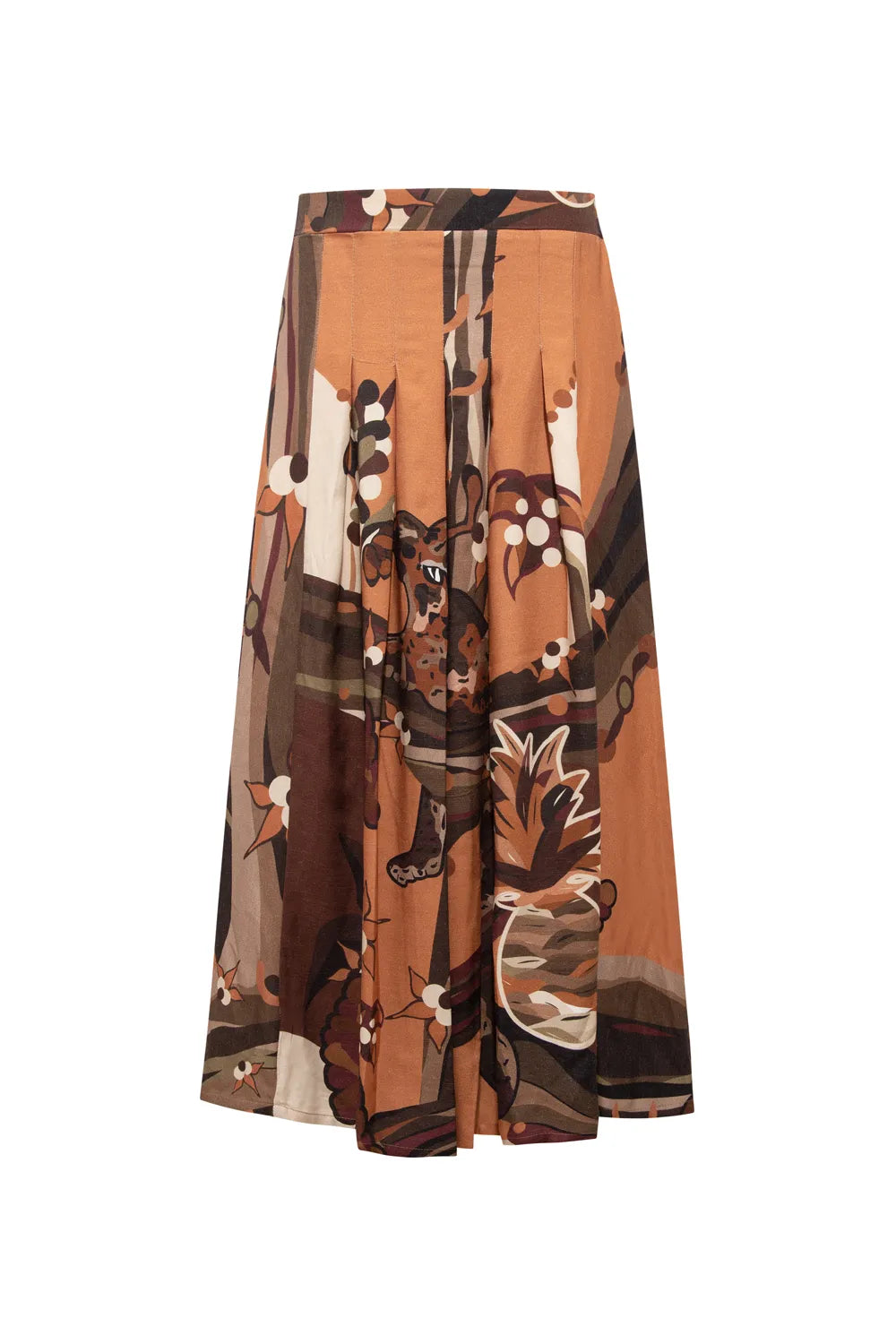 Kahve Kaplan Desenli Pile Detaylı Uzun Etek - 4