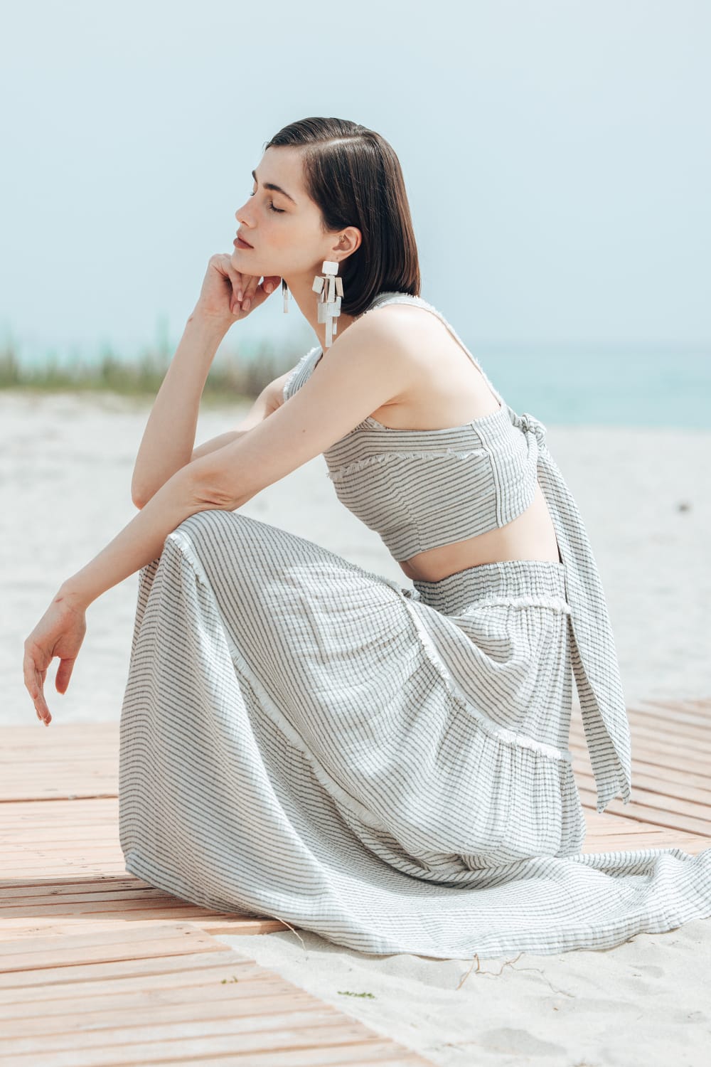 Lyocell Çizgili Etek Takım - 0