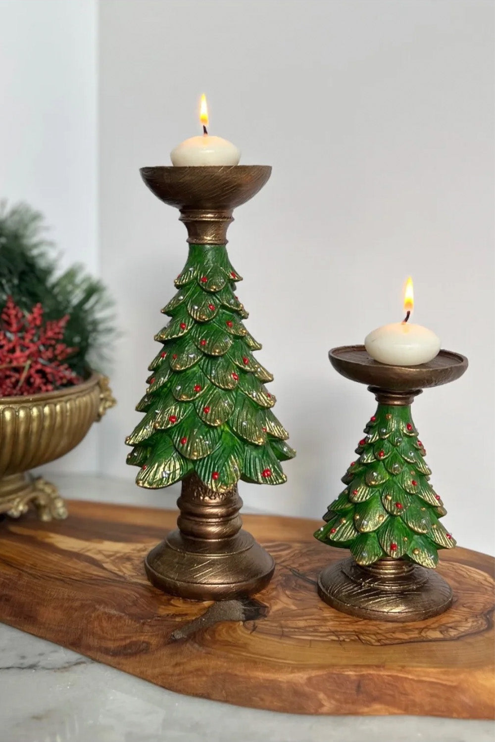 Yılbaşı Ağacı Yeşil İkili Şamdan - 0