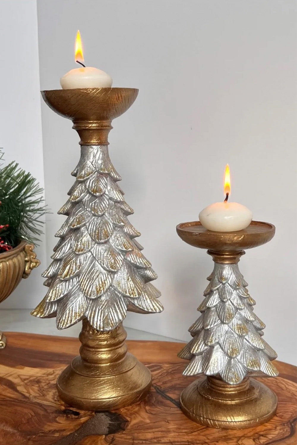 Yılbaşı Ağacı Altın Gümüş Ikili Şamdan - 0