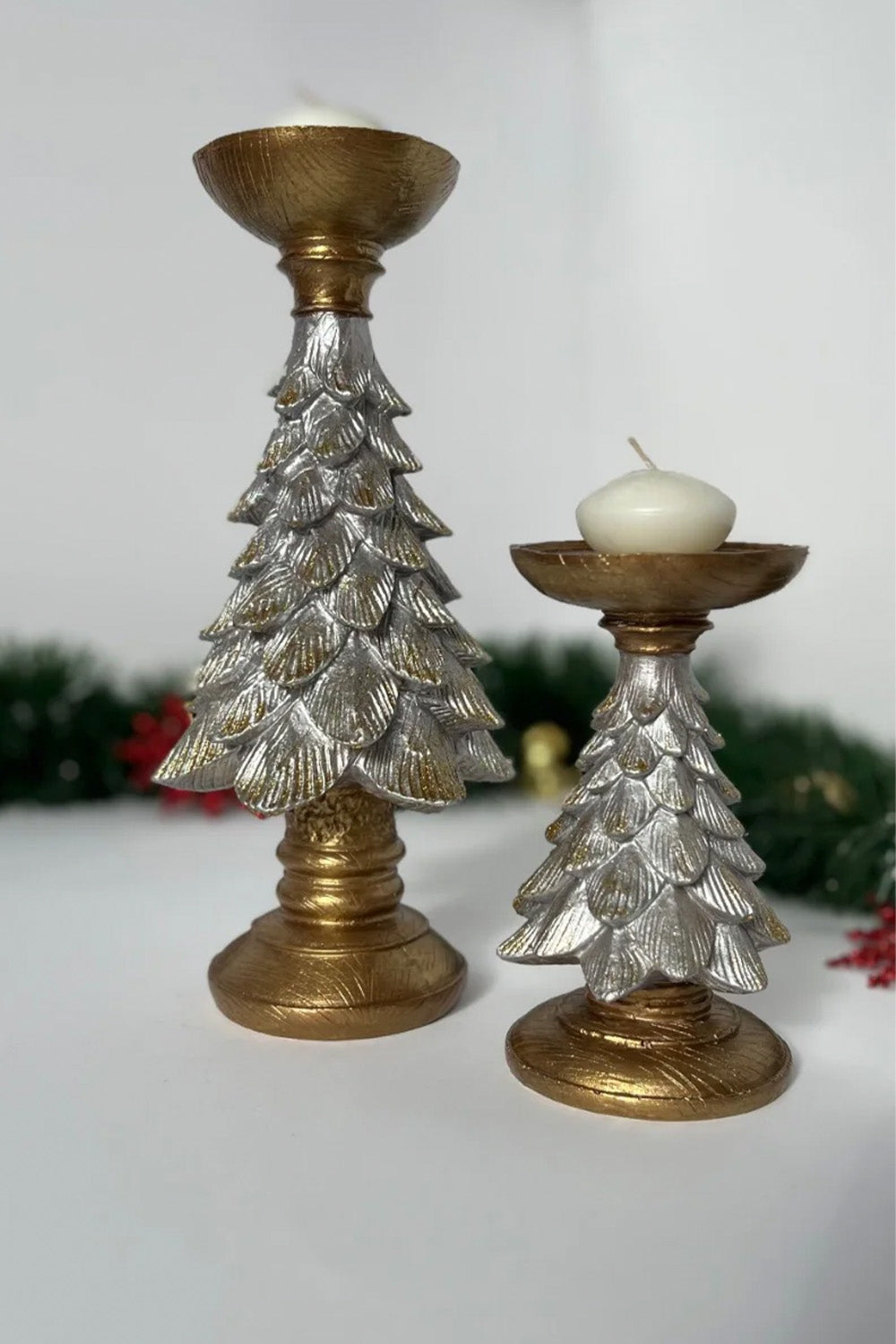 Yılbaşı Ağacı Altın Gümüş Ikili Şamdan - 1