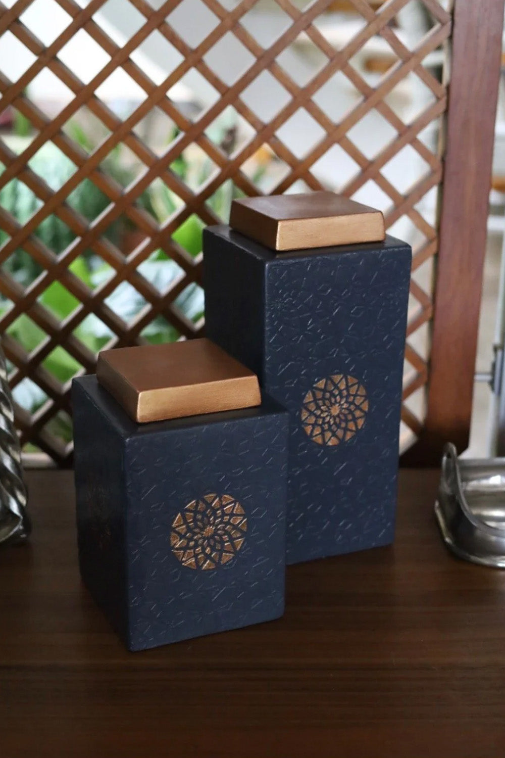 Bakırdan Seri İkili Seramik Köşeli Küp - 1