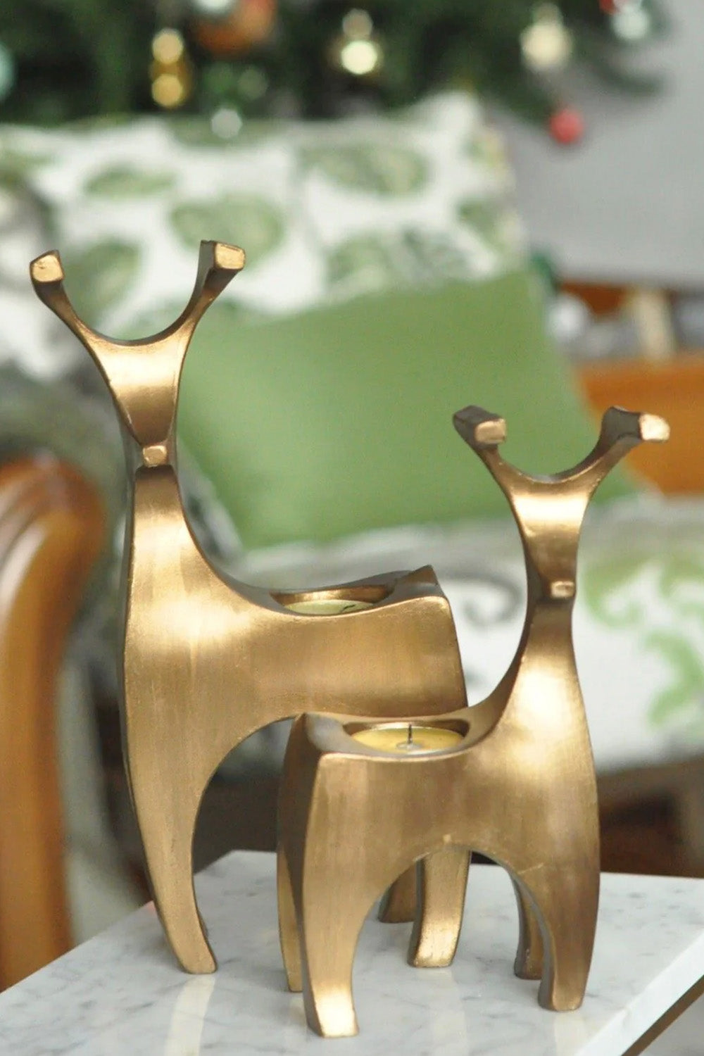 İkili Geyik Mumluk Altın - 0