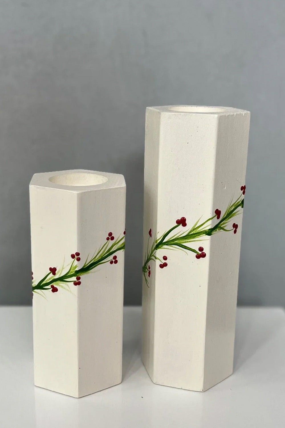 Ahşap Çiçek Desenli İkili Mumluk - 4