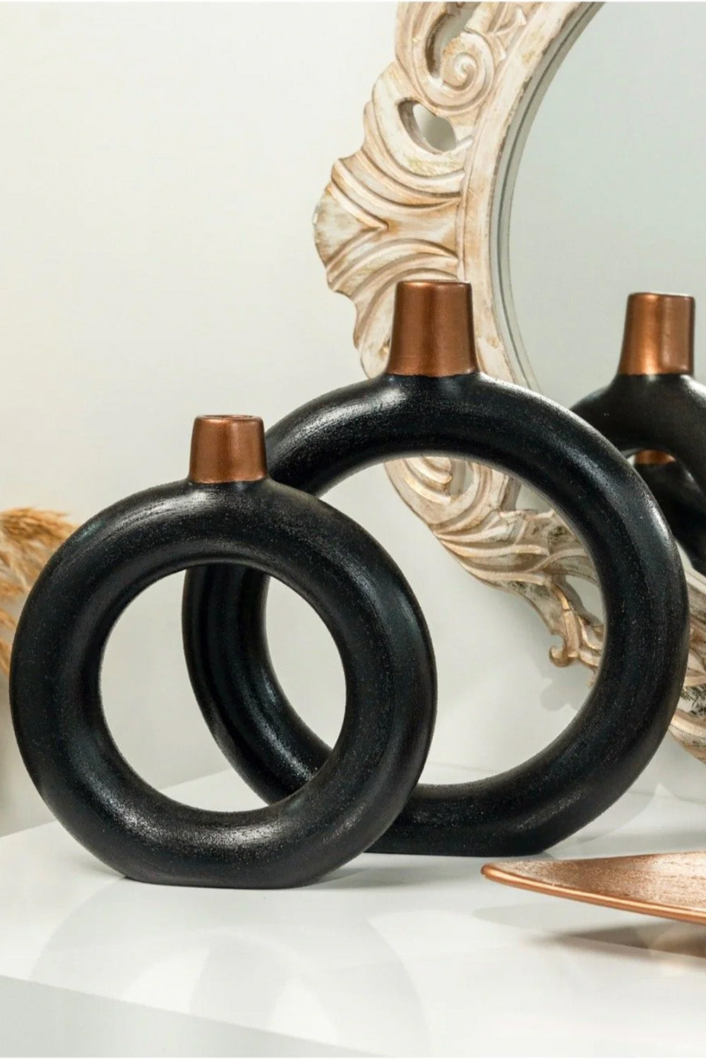 İkili Siyah Ring Vazo - 0