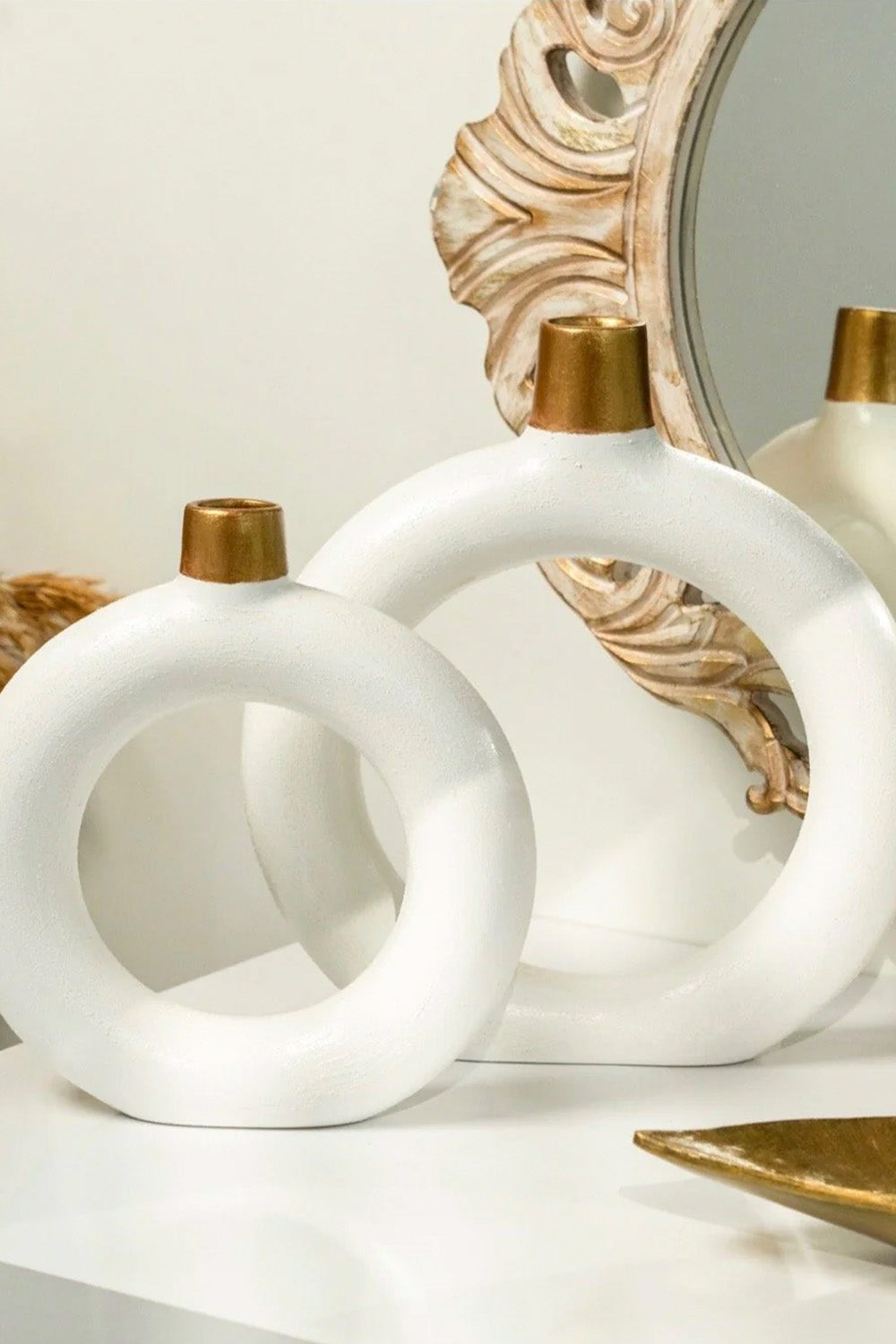 İkili Beyaz Ring Vazo - 0