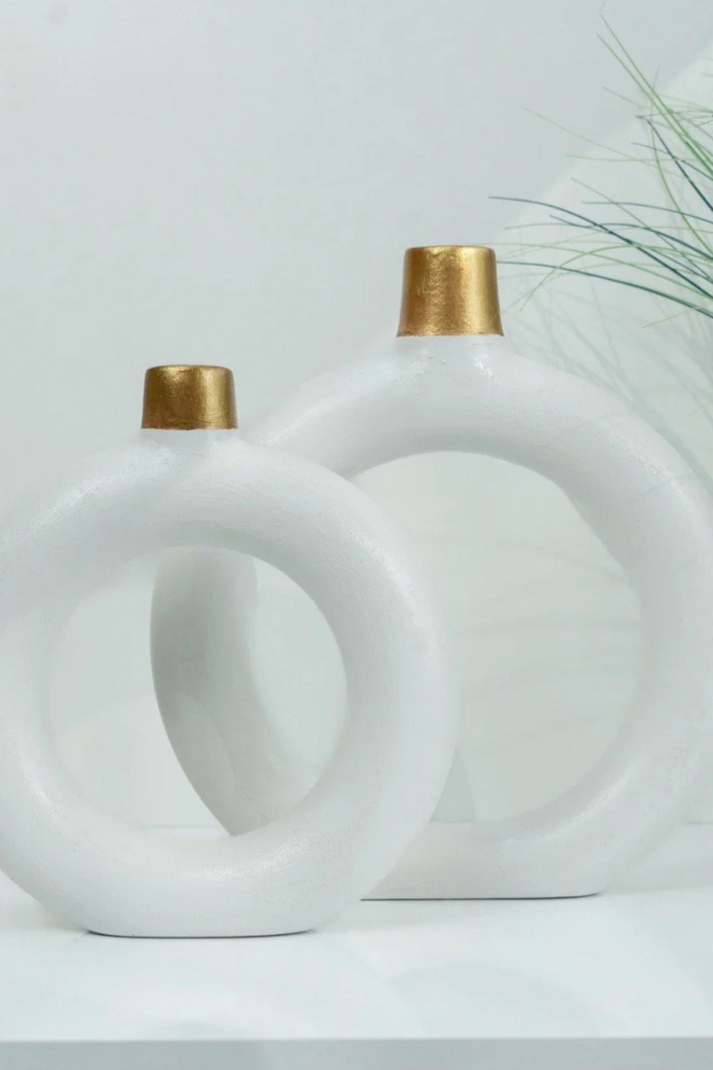 İkili Beyaz Ring Vazo - 1