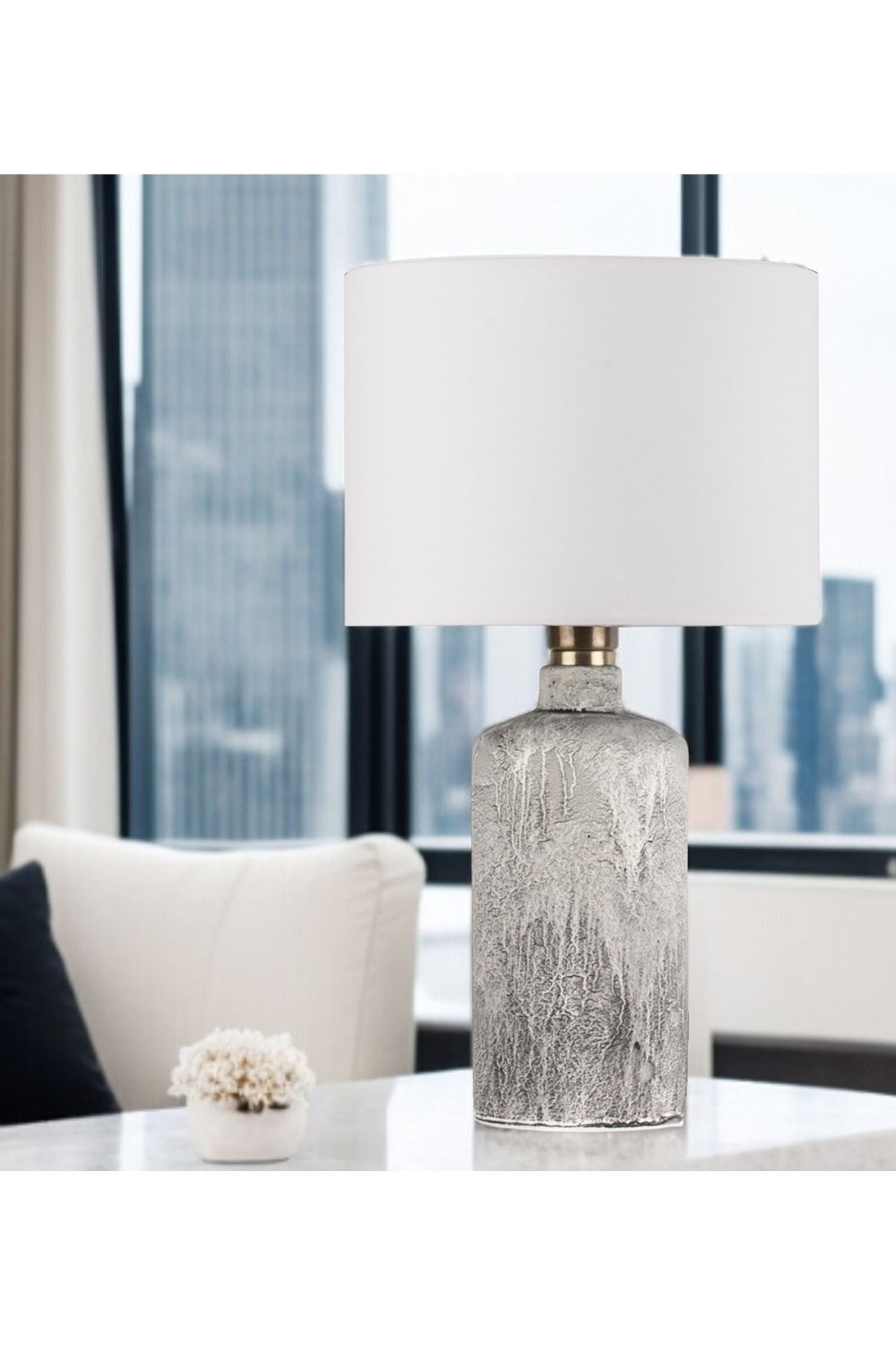 Oslo Doğal Taş Görünümlü Seramik Abajur – Krem Başlık - 1