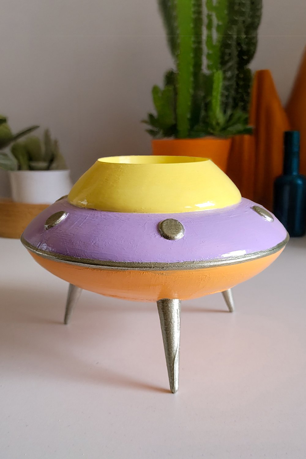Retro Mini Ufo Saksı | Pastel Mor - 1