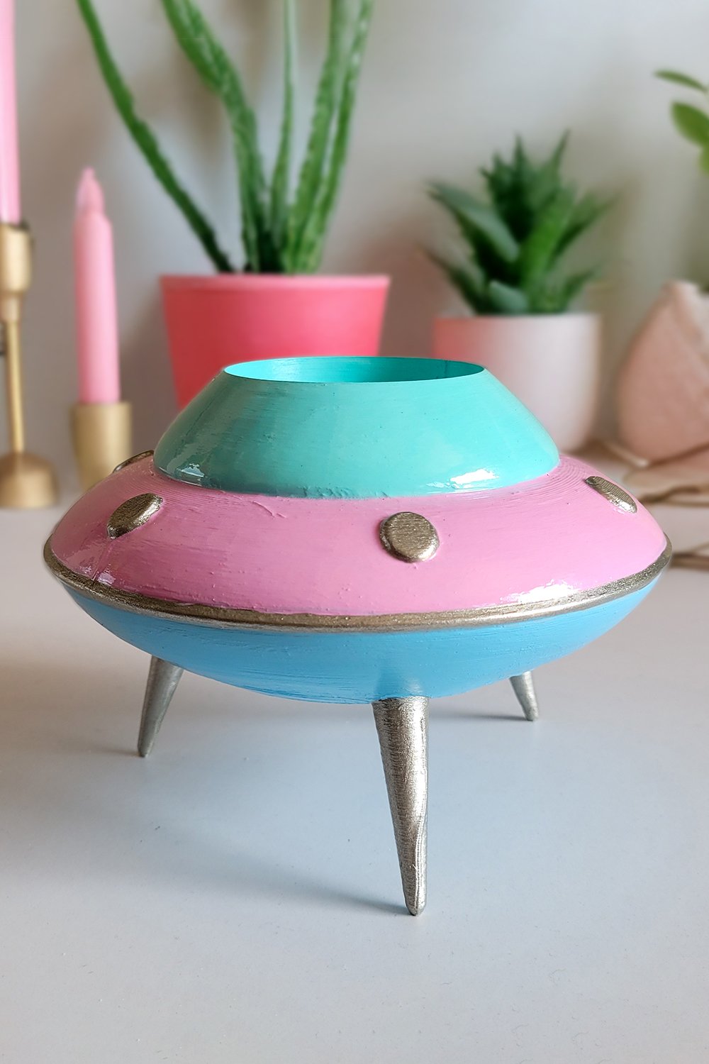 Retro Mini Ufo Saksı | Pastel Pembe - 1