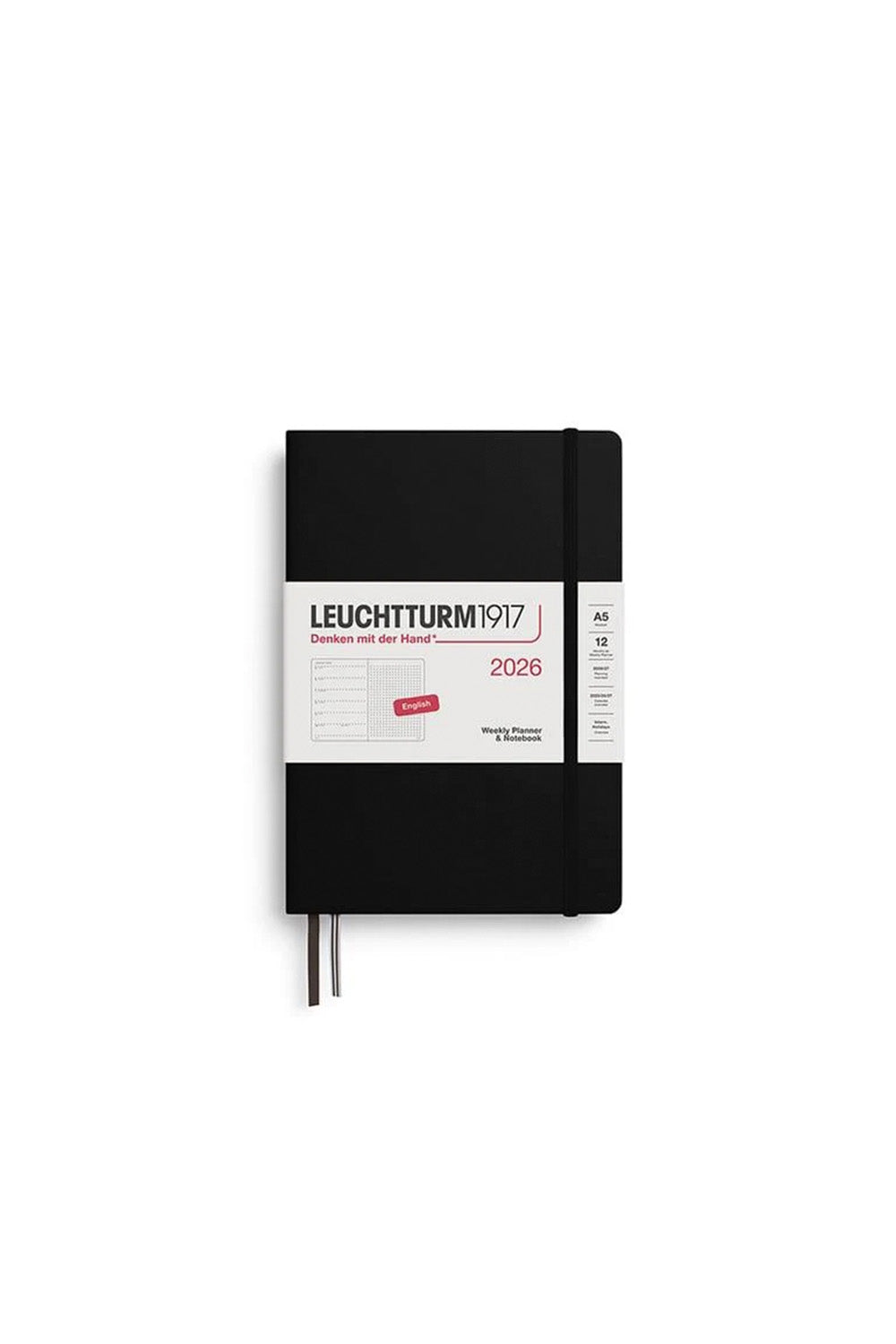 Leuchtturm1917 Orta Boy (A5) 12 Aylık Ajanda Ve Not Defteri (Noktalı) 2026 Sert Kapak, İNgilizce, Siyah 372700 - 0