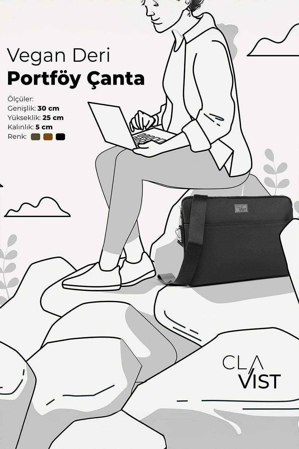 Vegan Deri Portföy Çanta Siyah - 1