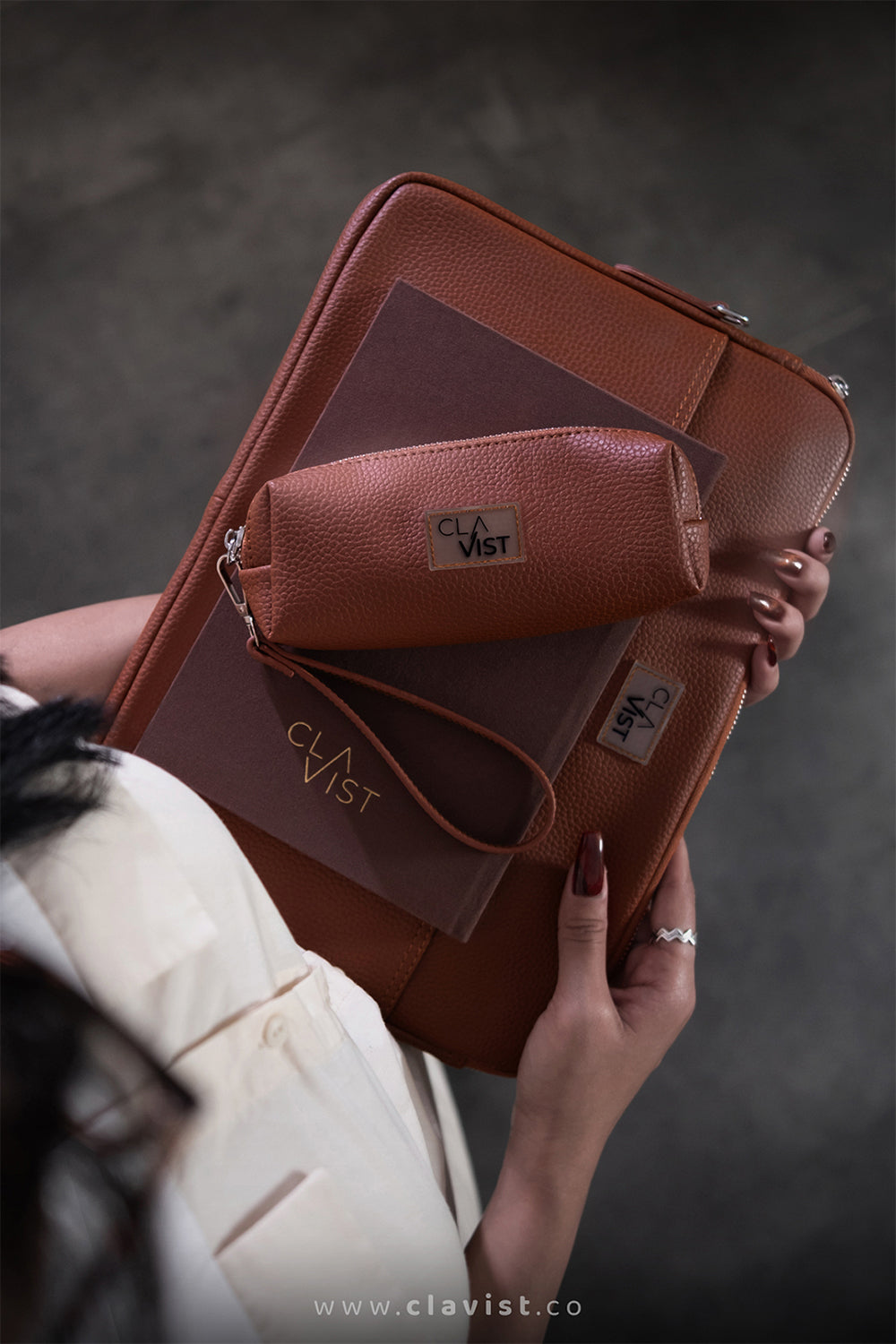 Vegan Deri Portföy Çanta Kahverengi - 2