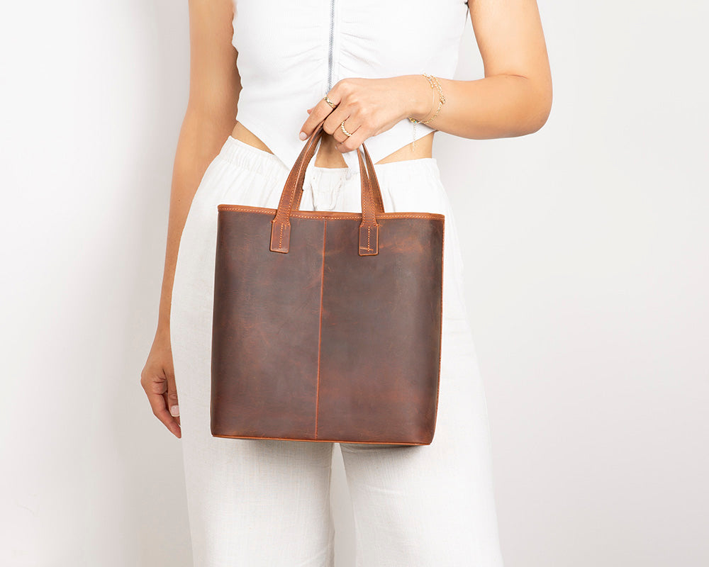 Bloom Tote Valetto Terracotta Hakiki Deri Omuz Çantası / Tote Bag - 2