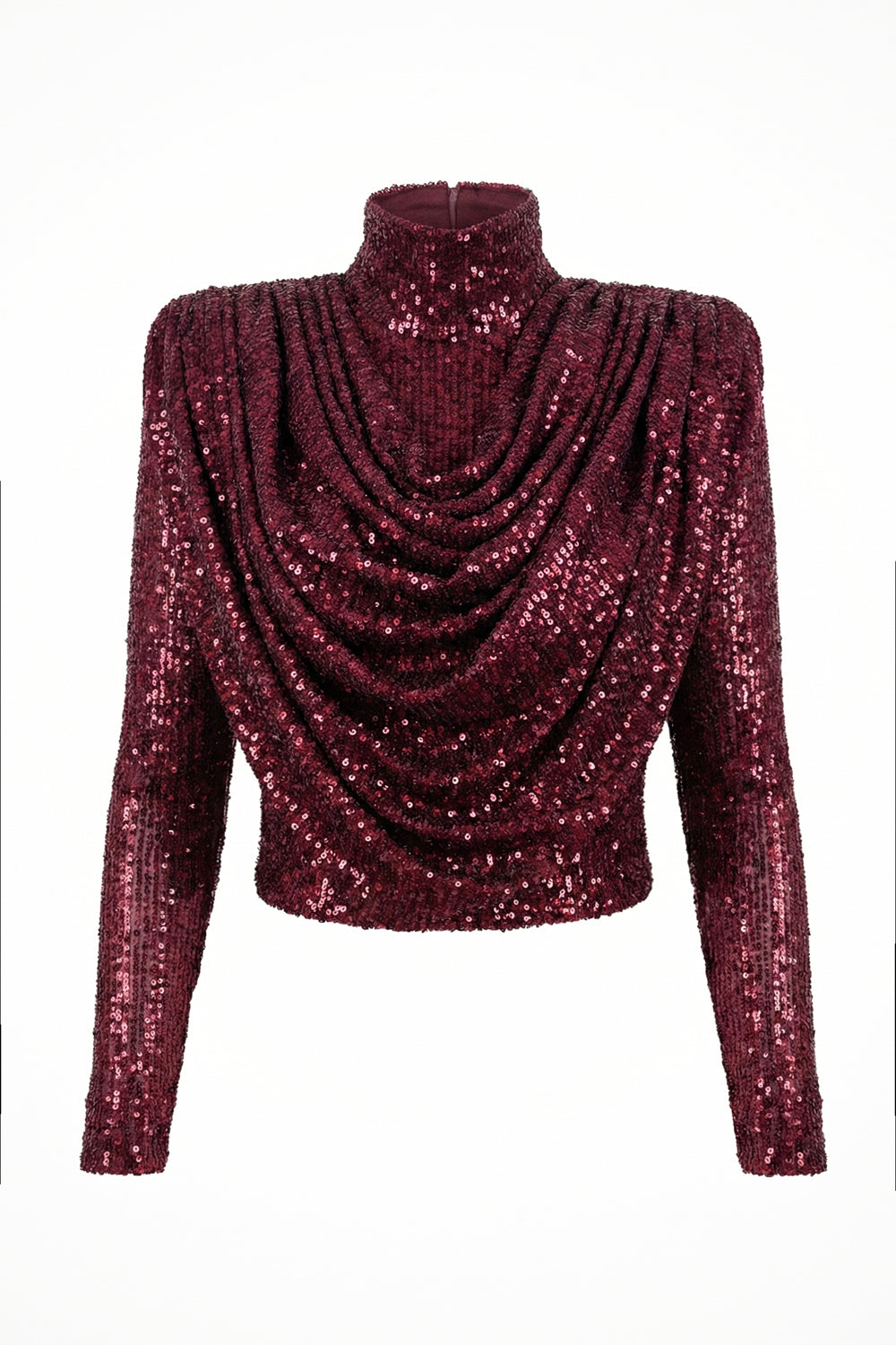 Bordo Payetli Şal Detaylı Bluz - 4