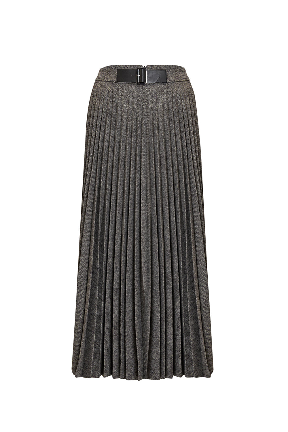 Balık Sırtı Desenli Pilisoley Yüksek Bel Tokalı Regular Midi Etek - 0