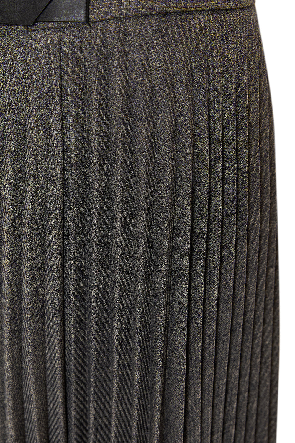 Balık Sırtı Desenli Pilisoley Yüksek Bel Tokalı Regular Midi Etek - 2