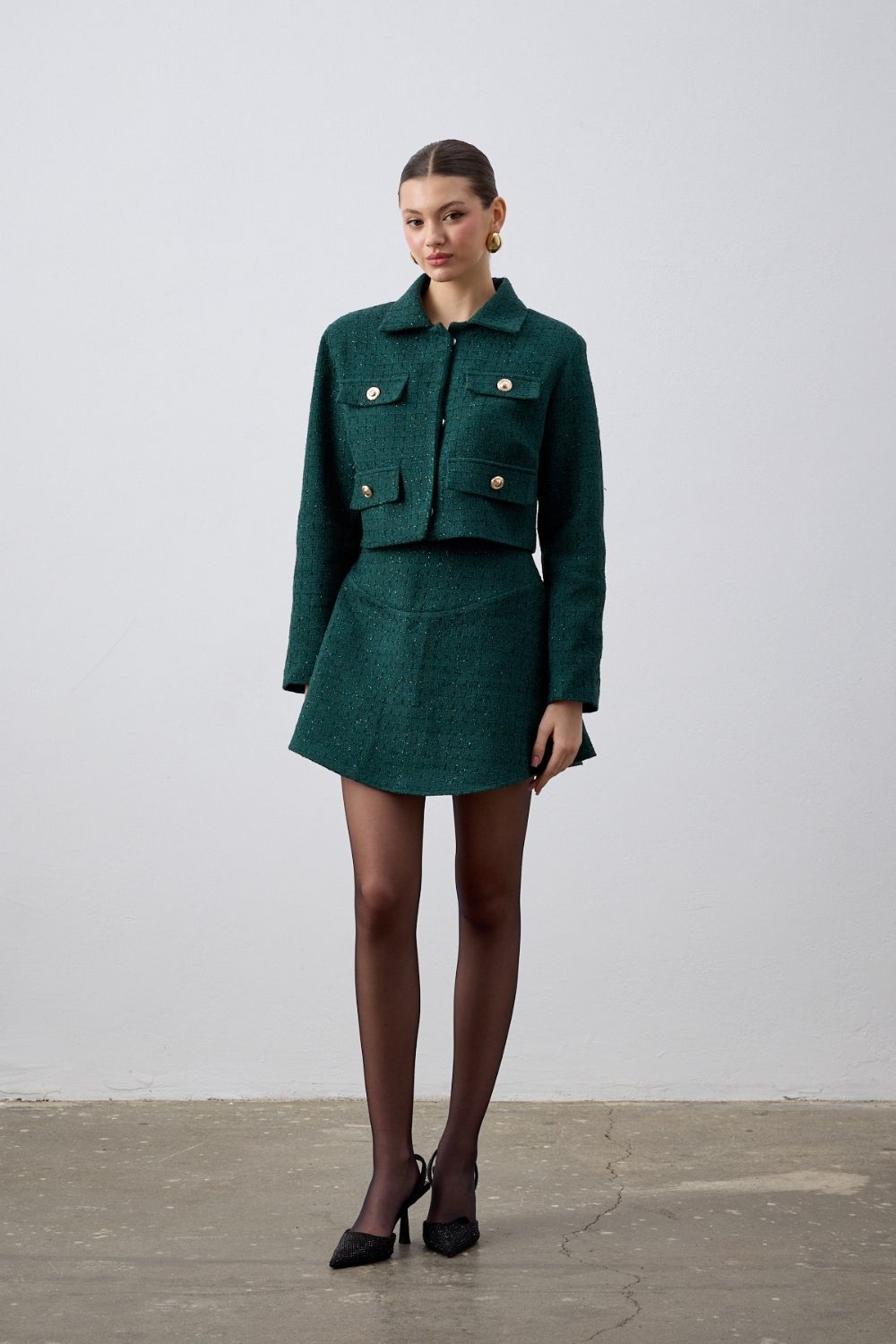 Klapa Yakalı Tüvit Ceket Koyu Yeşil - 1