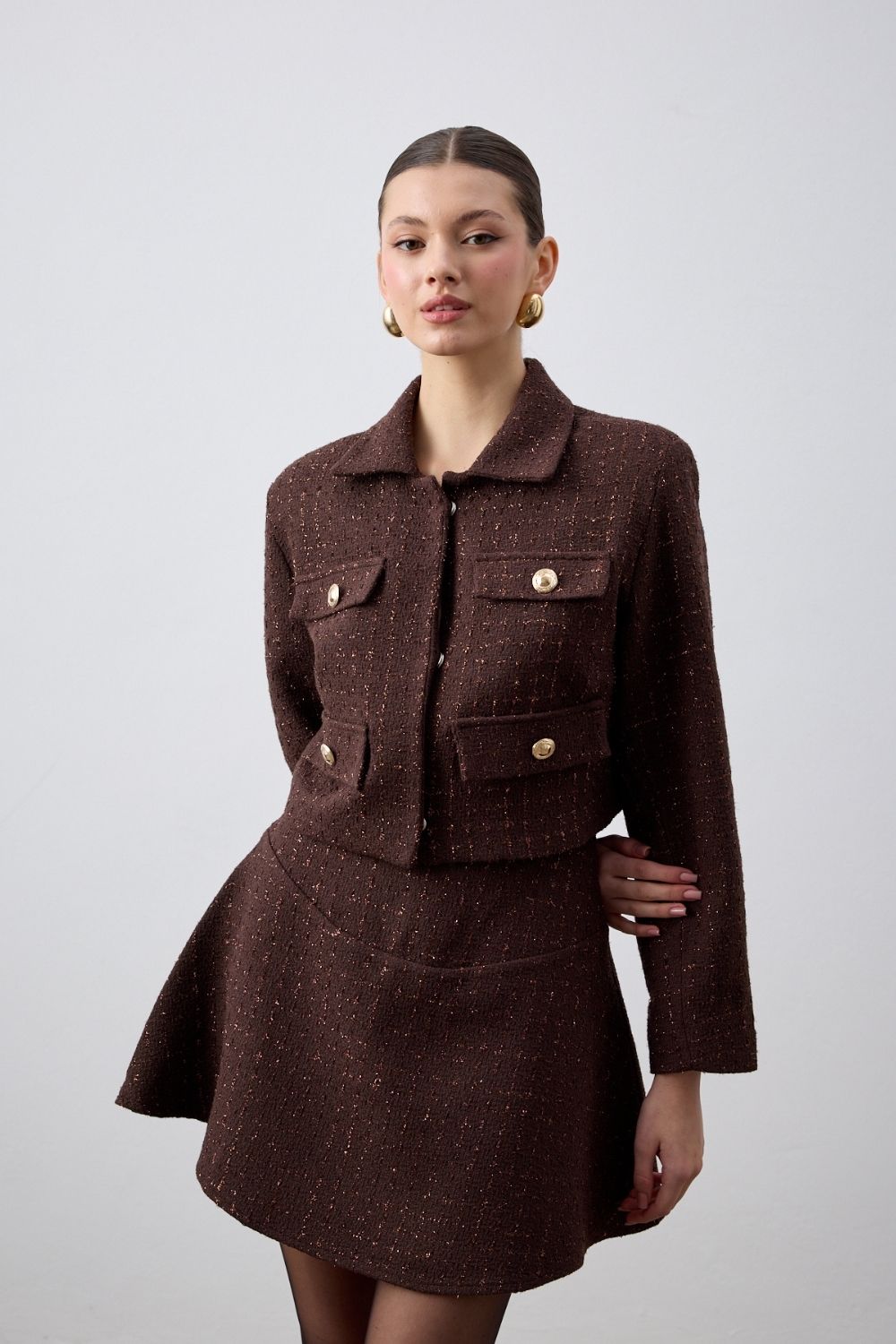 Klapa Yakalı Tüvit Ceket Kahve - 3