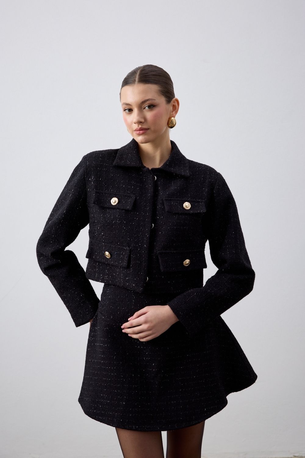 Klapa Yakalı Tüvit Ceket Siyah - 0