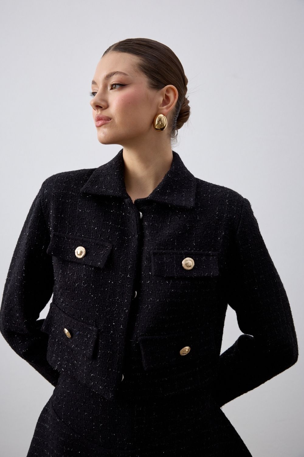 Klapa Yakalı Tüvit Ceket Siyah - 3