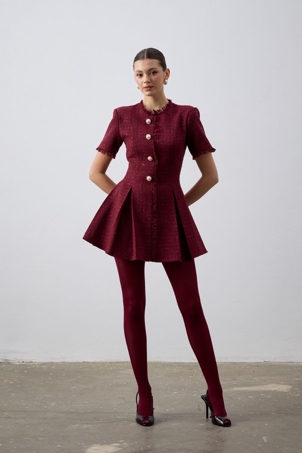 İndira Tuvit Mini Elbise Bordo - 0