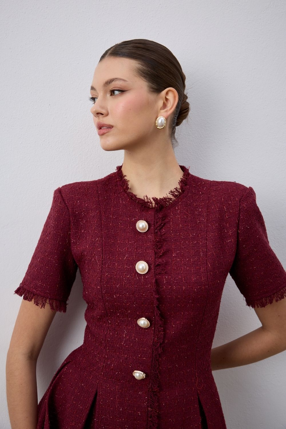 İndira Tuvit Mini Elbise Bordo - 2