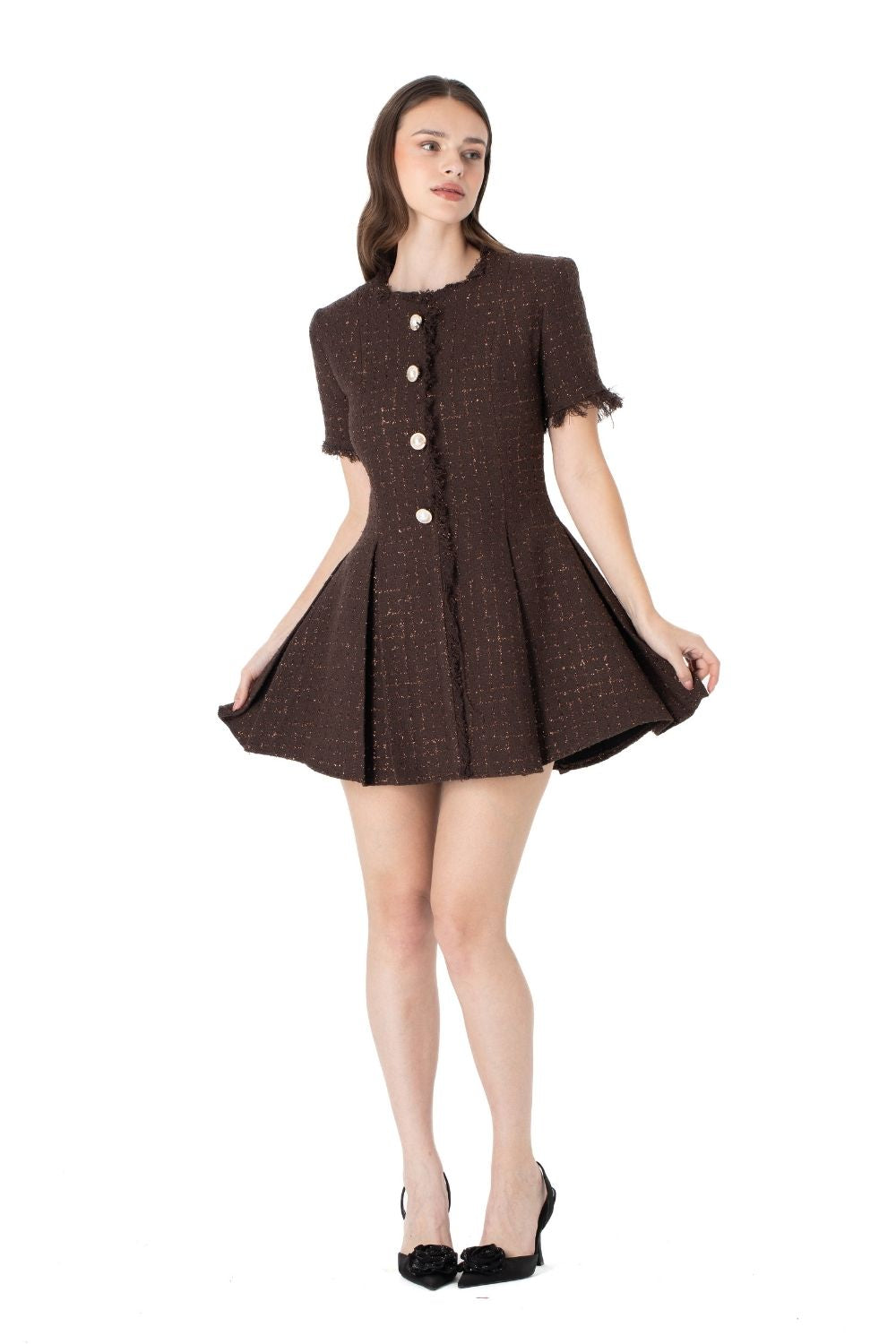 İndira Tuvit Mini Elbise Kahve - 4