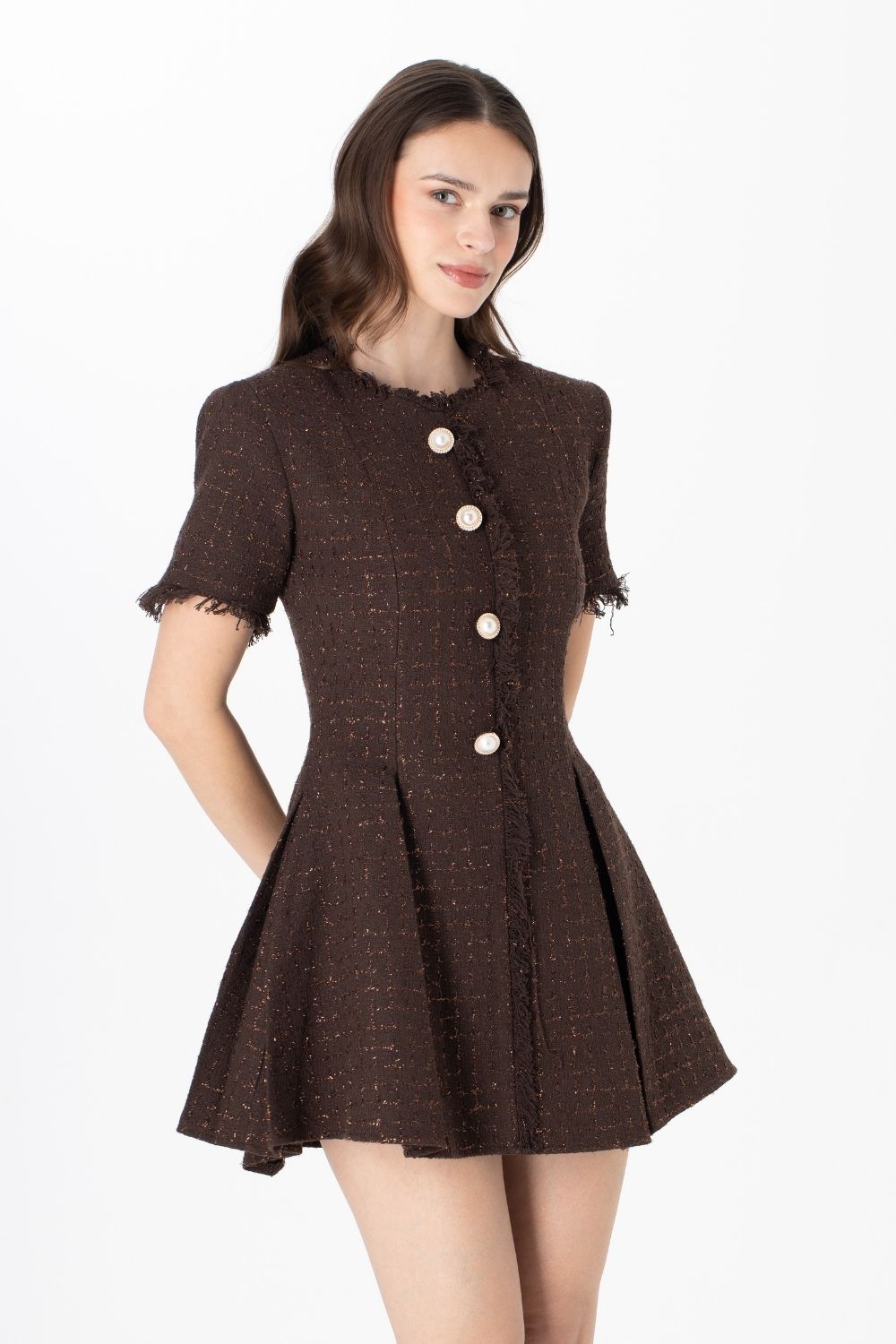 İndira Tuvit Mini Elbise Kahve - 5