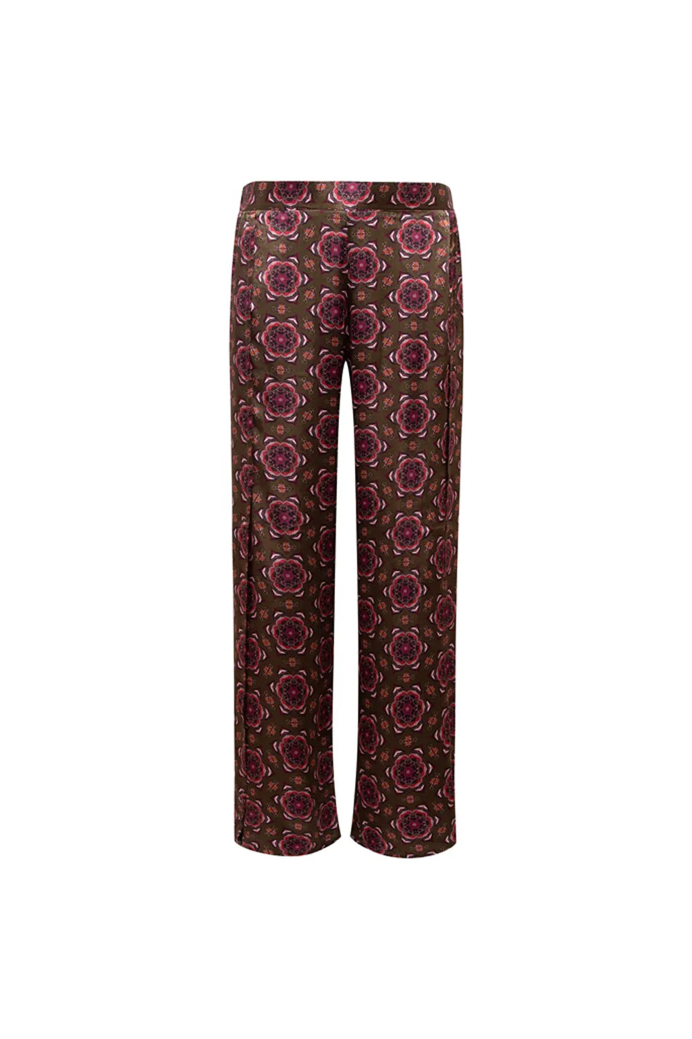 Floral Desenli Yırtmaç Detaylı Saten Pantolon - 2