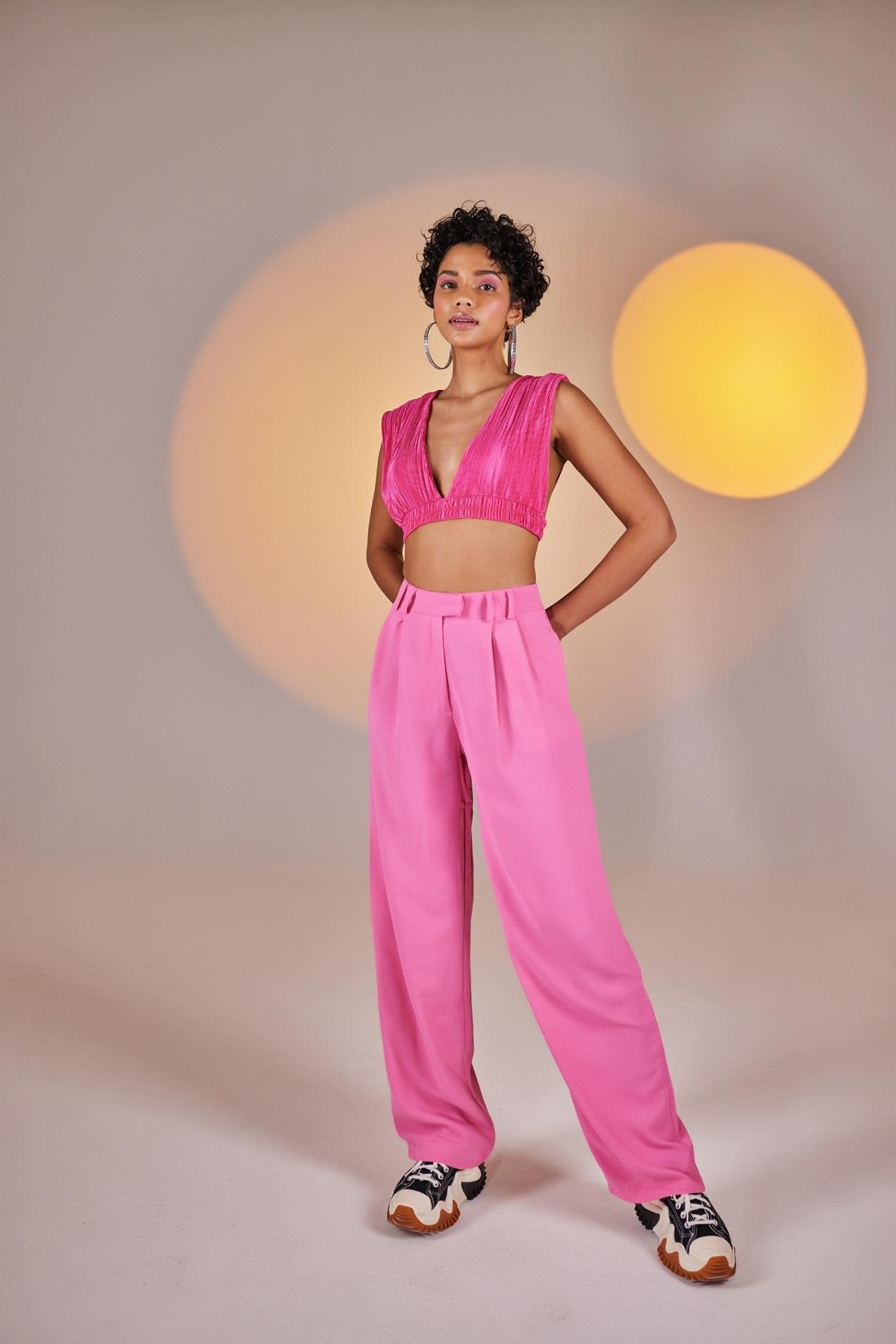 Palazzo Kesim Yüksek Bel Palasia Pantolon Pembe - 5