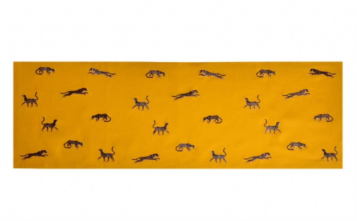 Leopar Desenli Dekoratif Sarı Keten Runner - 40 Cm 120 Cm - 5