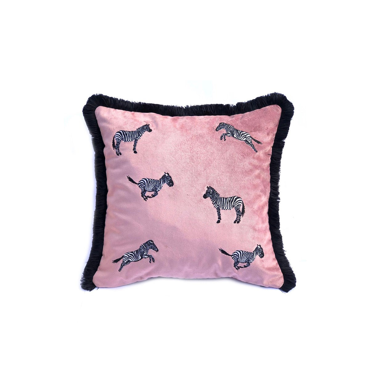 Dekoratif Zebra Desenli Pembe Kadife Kırlent Kılıfı 45 X 45 Cm - 0