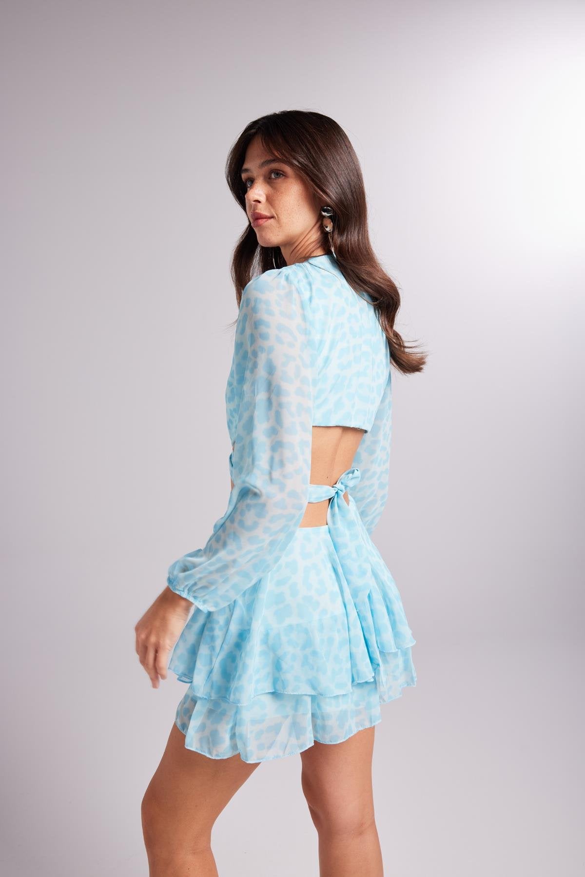 Fermuarlı Bluz Kısmı Lastikli Pinky Elbise Mavi - 3