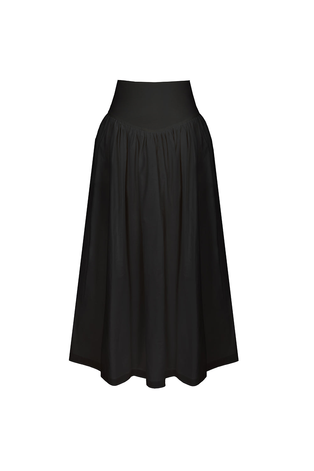 Poplin Yüksek Bel Siyah Midi Etek - 1