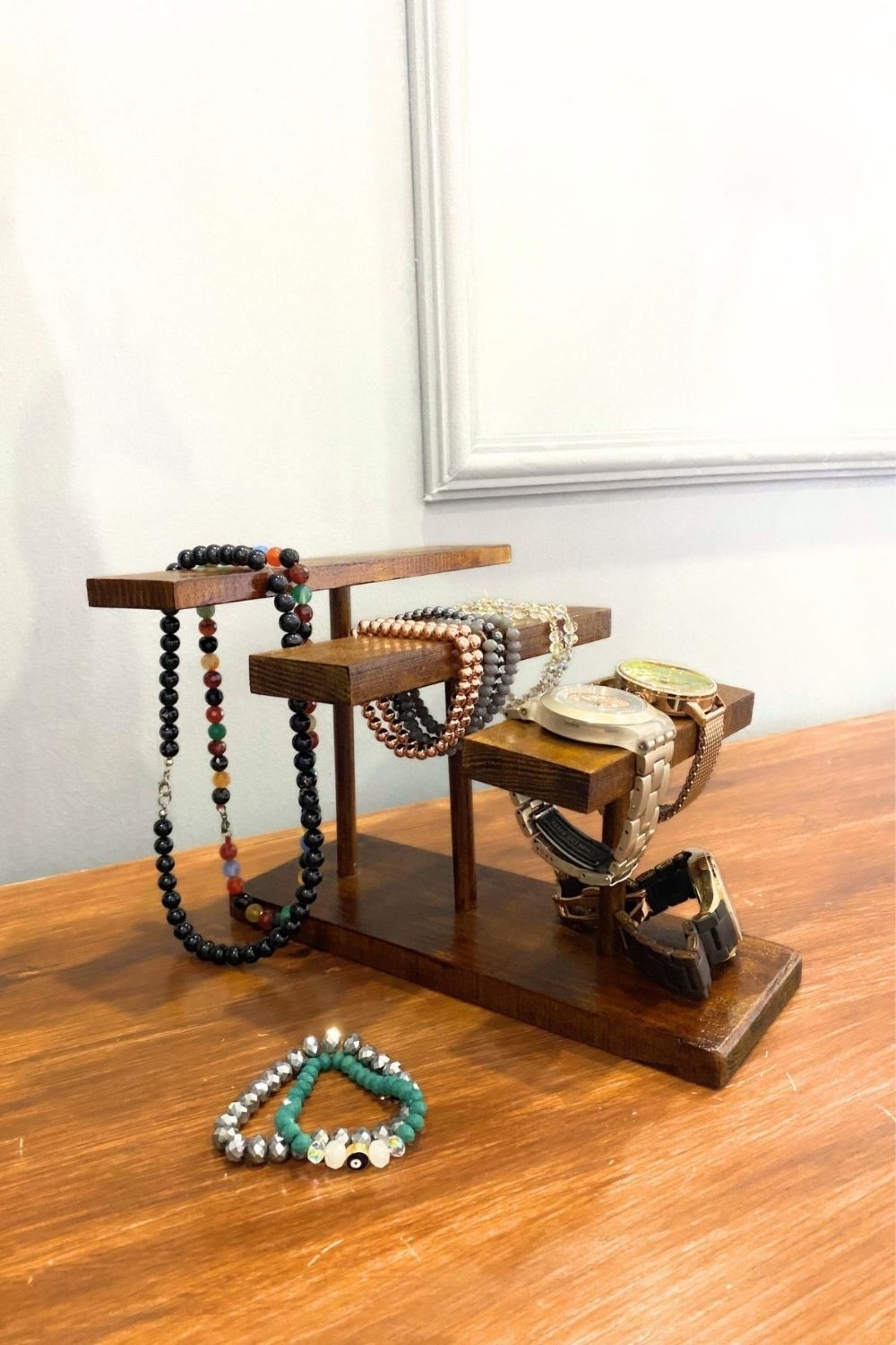 Ahşap Takı Standı, Üç Kademeli Aksesuar Düzenleyici - 4