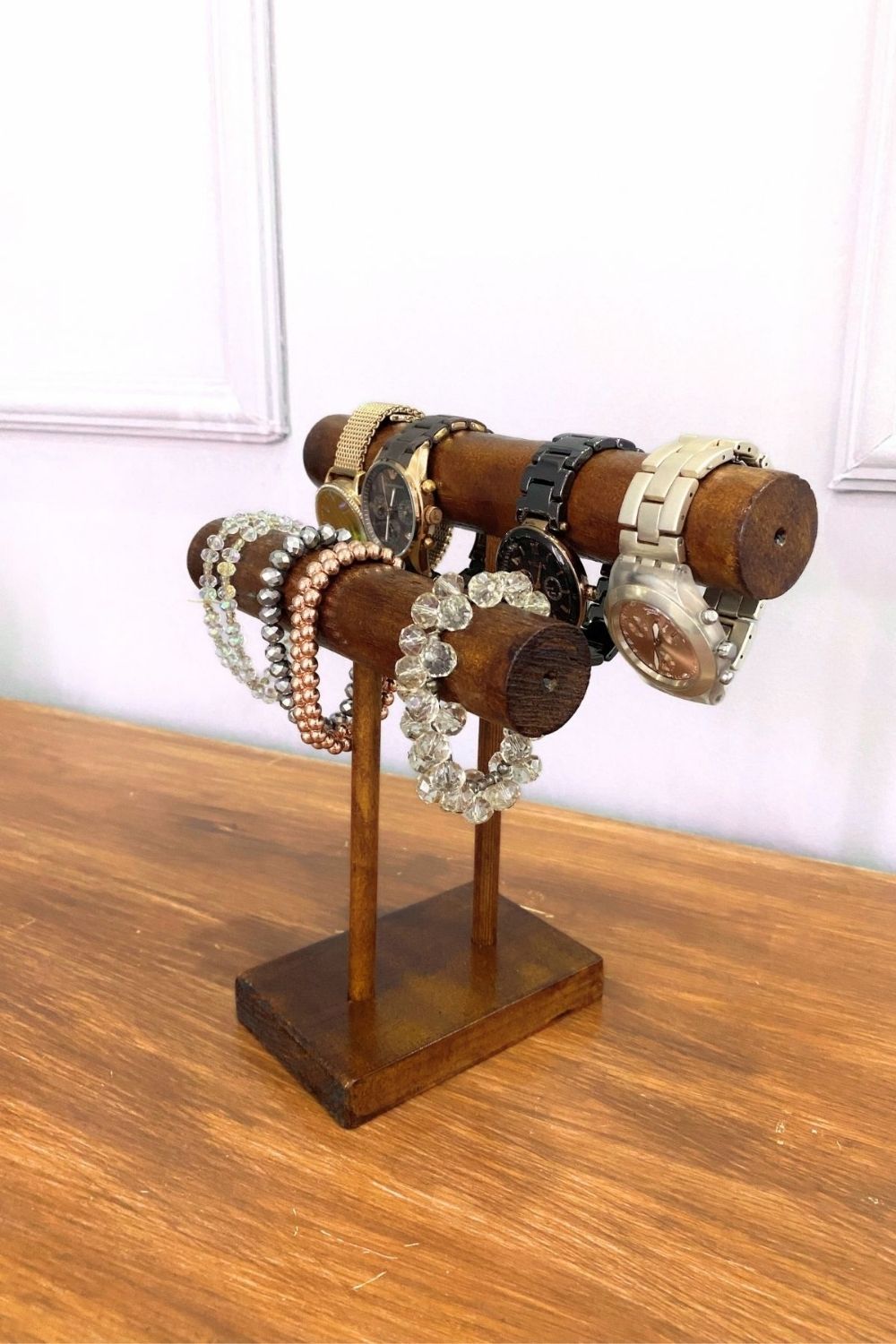 Ahşap Takı Standı, İki Kademeli Aksesuar Düzenleyici - 0