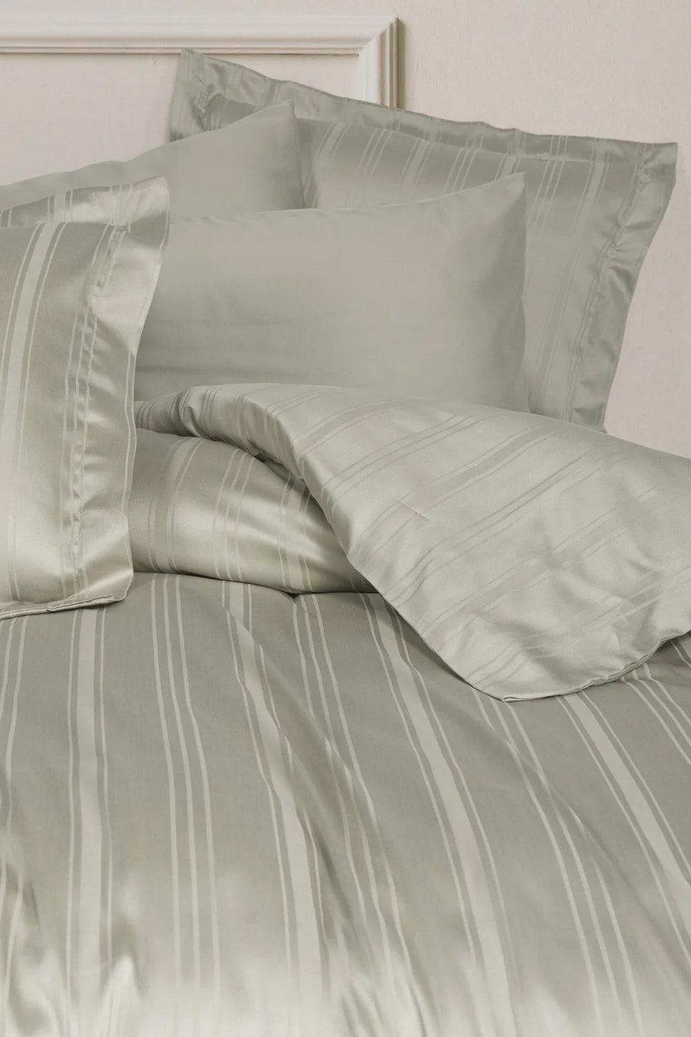 Smart Bambu Saten Çift Kişilik Nevresim Takımı Stripe Bej - 1