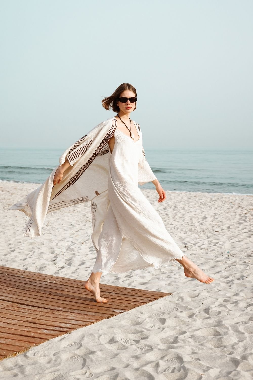 Crinkle Linen İp Askılı Elbise - 5