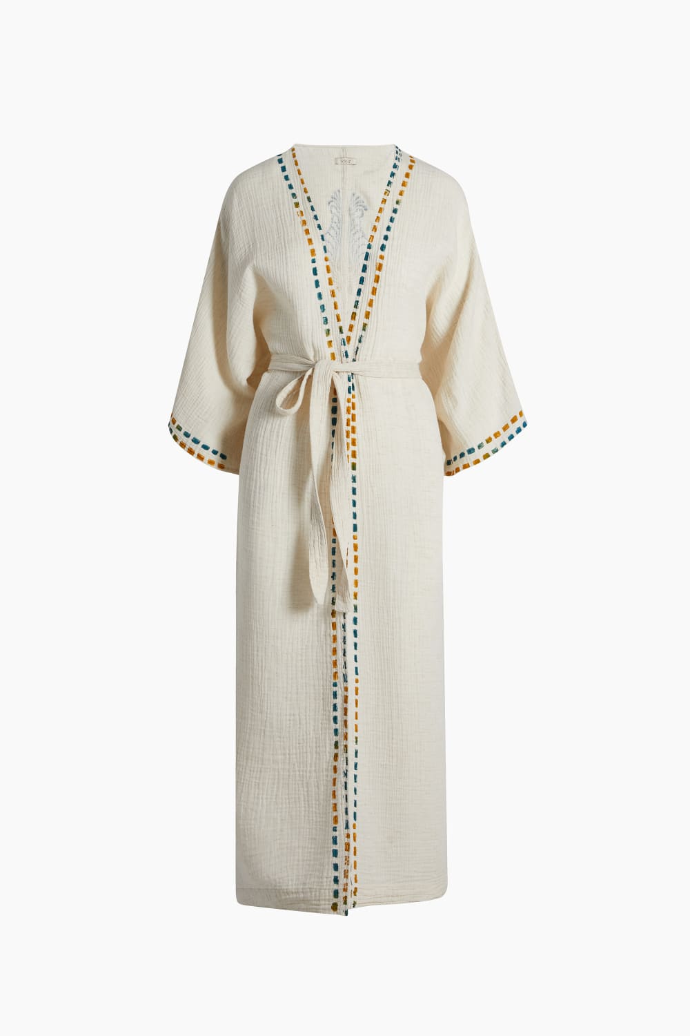 Crinkle Linen Renkli Baskılı Kimono - 0