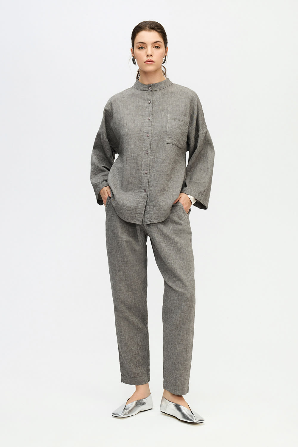 Gri Slouchy Pantolon - 3
