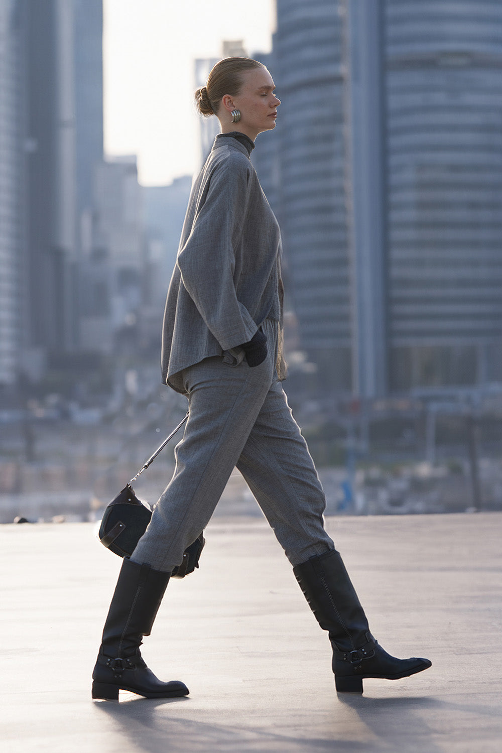 Gri Slouchy Pantolon - 4